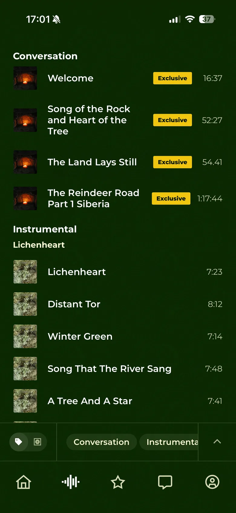 Custom artist app music library screen with exclusive tracks and albums